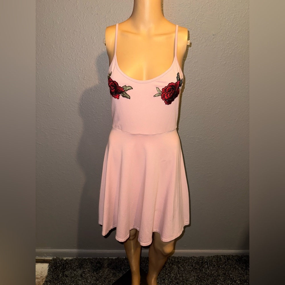 Chic Blush Floral Embroidered Mini Dress